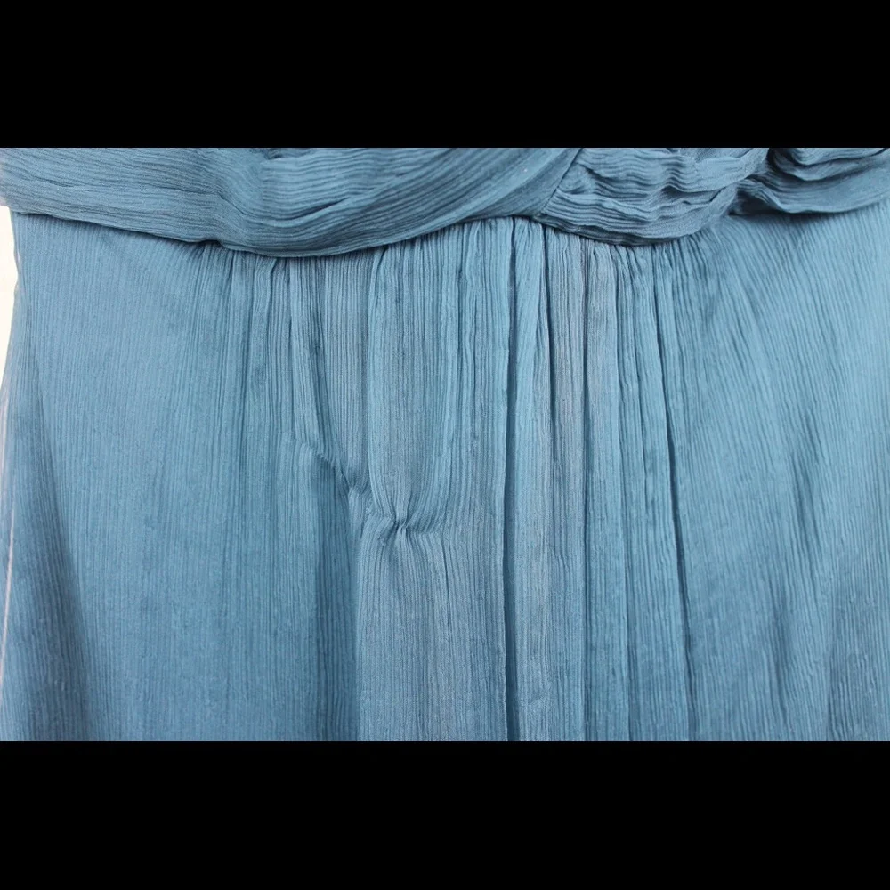 Amsale 100% Silk Teal Strapless Maxi Dress Size 4 - Picture 5 of 9